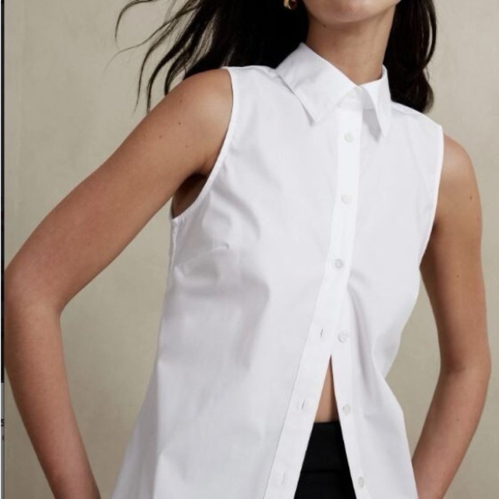Banana Republic White Sleeveless Button-Down Shirt